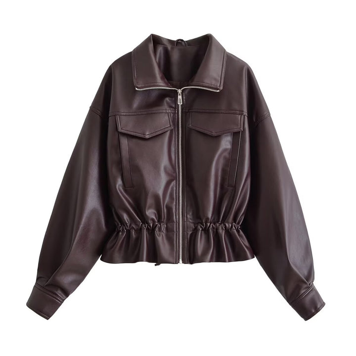 Damen Kurzjacke aus veganem Leder mit Tunnelzug und aufgesetzten Brusttaschen Echo Archiv