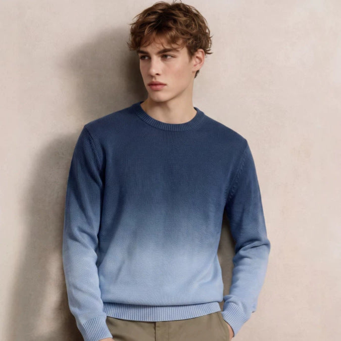 Herren Feinstrick-Pullover mit Dip-Dye-Effekt und Rundhalsausschnitt Echoarchiv