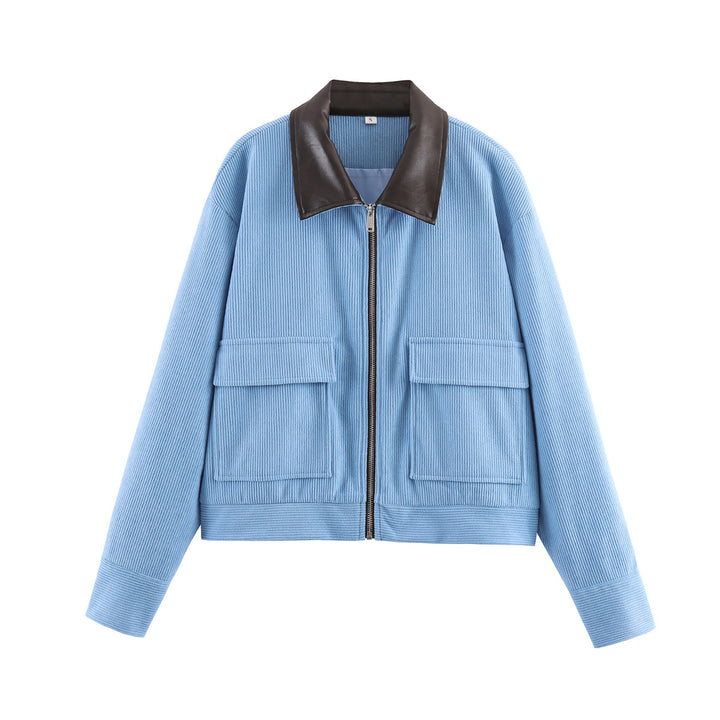 Damen Cordjacke mit Reißverschluss, Kunstlederkragen und aufgesetzten Taschen Echo Archiv