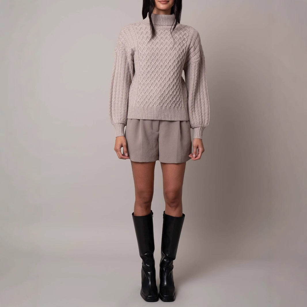Damen Modischer Strickpullover mit hohen Kragen – Mavelle