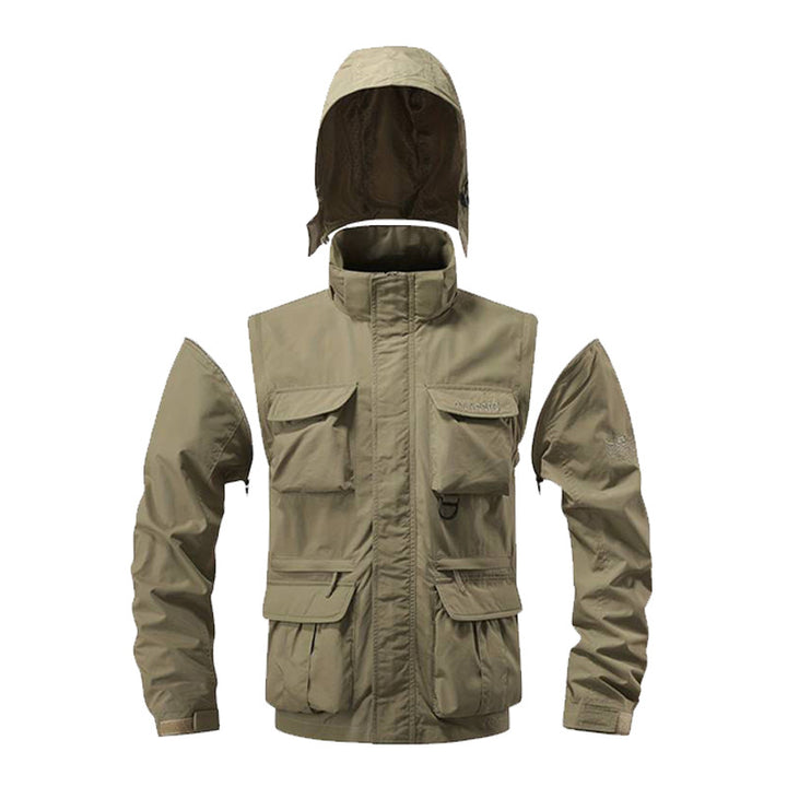 Herren nan multifunktionale Fieldjacke mit Kapuze und verstärkten Mehrfachtaschen wasserabweisendem Obermaterial und verstellbarem Saum Echo Archiv