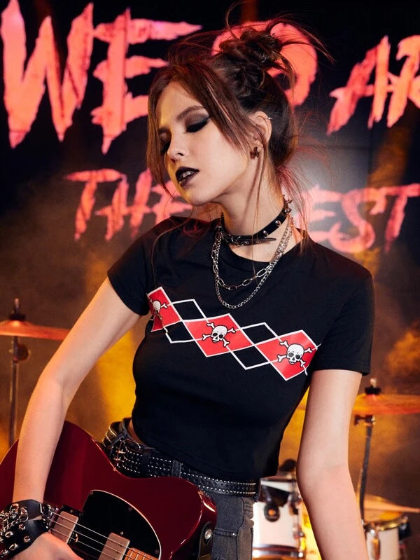 Damen Crop-Top mit kreativem Skeletthand-Motiv Echo Archiv