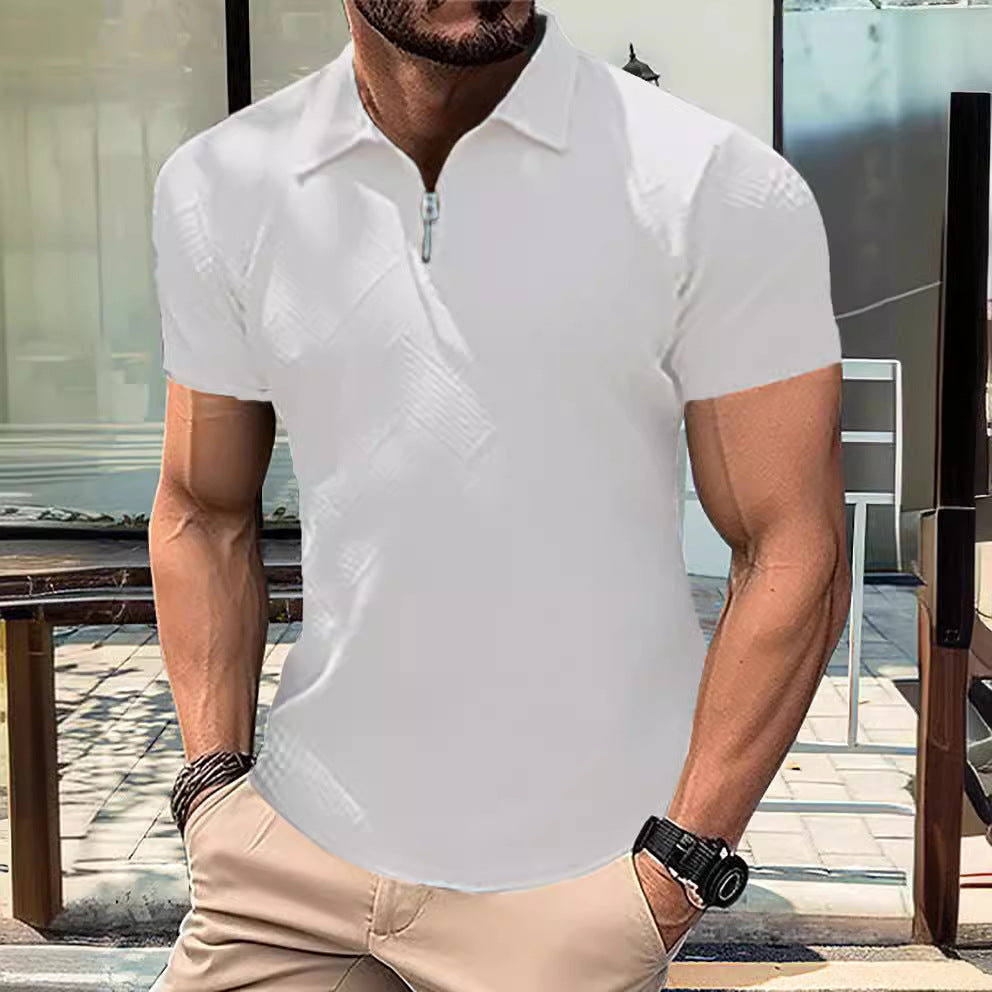 Herren Poloshirt mit kurzem Reißverschluss und strukturiertem Design Echoarchiv