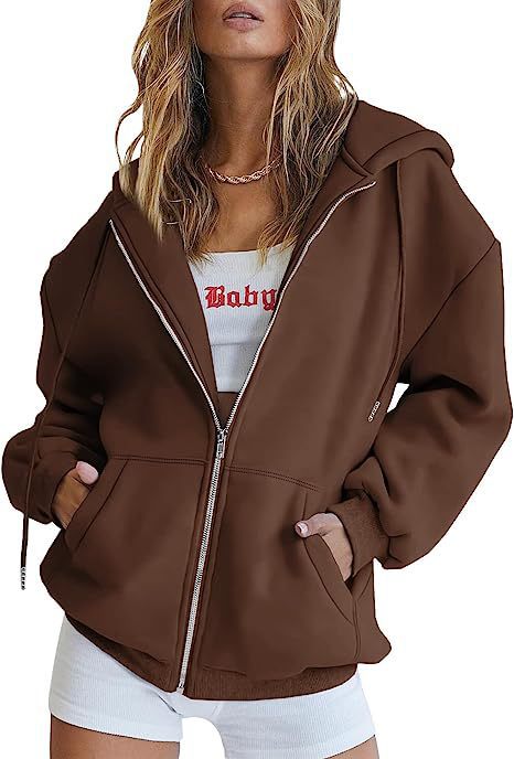 Damen oversized Kapuzenjacke mit durchgehendem Reißverschluss Kängurutaschen und weichem Sweatmaterial – Auréline