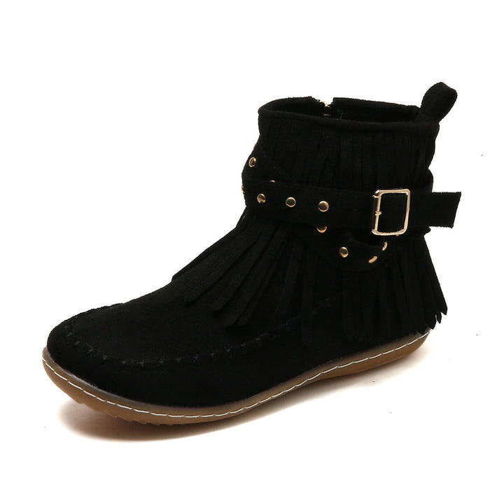 Damen Boho-Fransen-Ankleboots im Mokassinstil mit Nietenbesatz und Zierschnalle Echo Archiv
