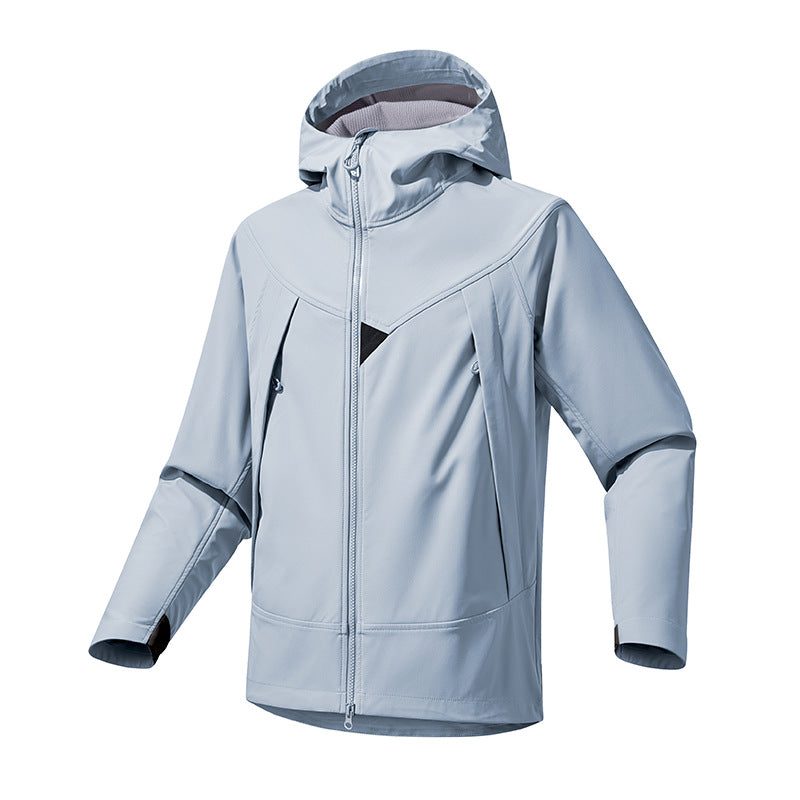 Herren Technische Softshell-Outdoorjacke mit Kapuze winddichtem Stretch und Zwei-Wege-Reißverschluss Echo Archiv
