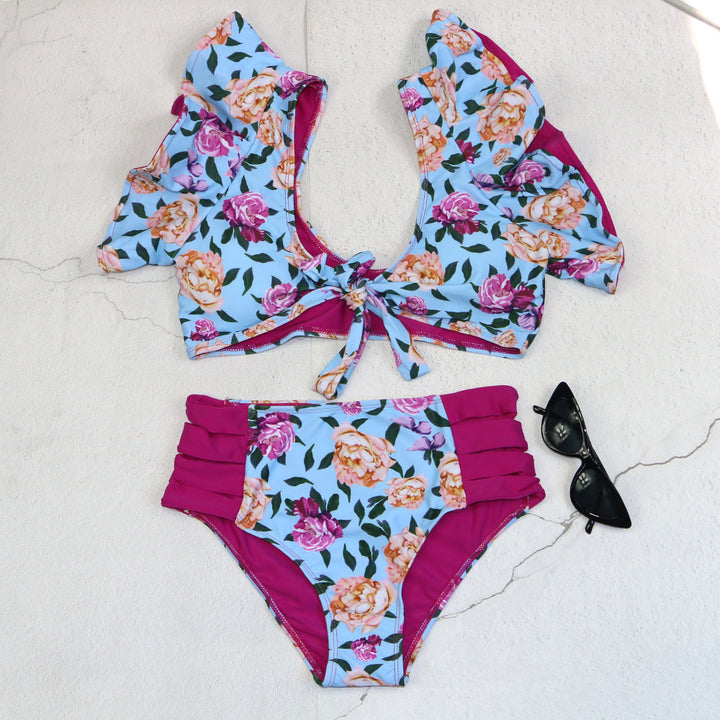 Damen Bikini-Set mit Rüschendetails und floralem Muster Echo Archiv