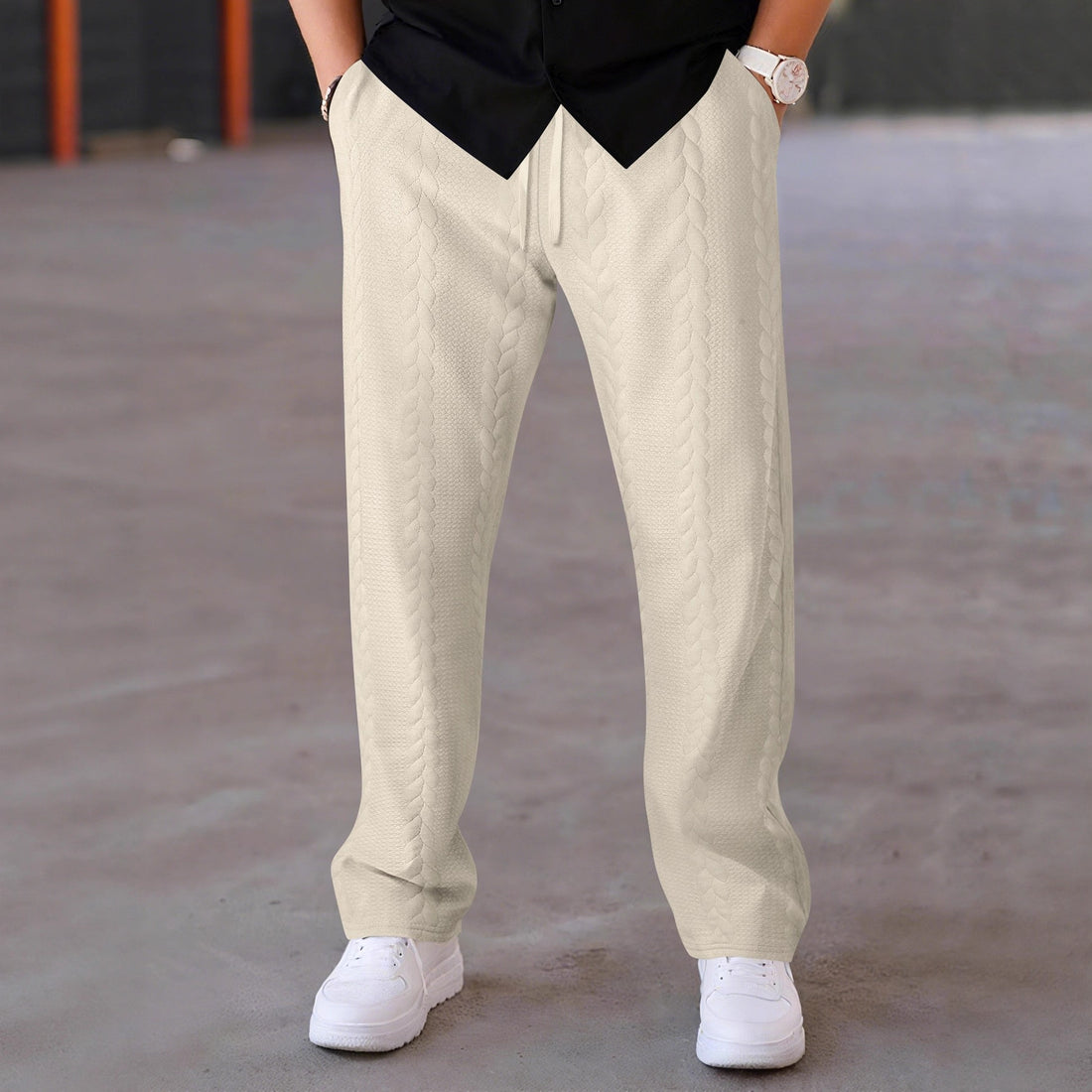 Herren Freizeitliche Stretch-Hose mit Kordelzug und strukturiertem Design – Sorevano