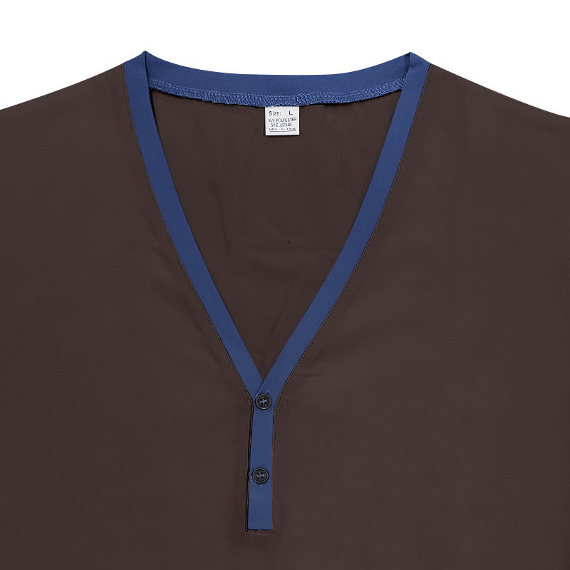 Herren Kurzarm-Henley-Shirt mit modernen Akzenten und Knopfleiste Echoarchiv