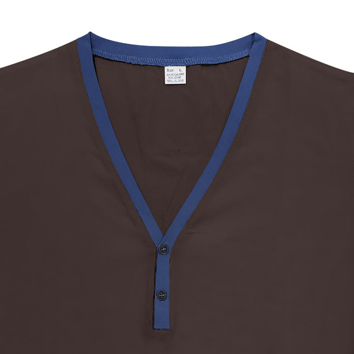 Herren Kurzarm-Henley-Shirt mit modernen Akzenten und Knopfleiste Echoarchiv