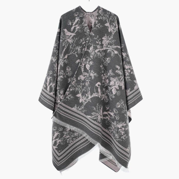 Damen Jacquard‑Poncho im Kimono‑Stil mit Vogel‑Blütenmuster – Avérine