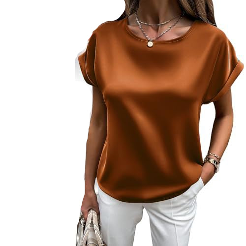 Echoarchiv | Satin-T-Shirt mit Umgeschlagenen Ärmeln für Damen