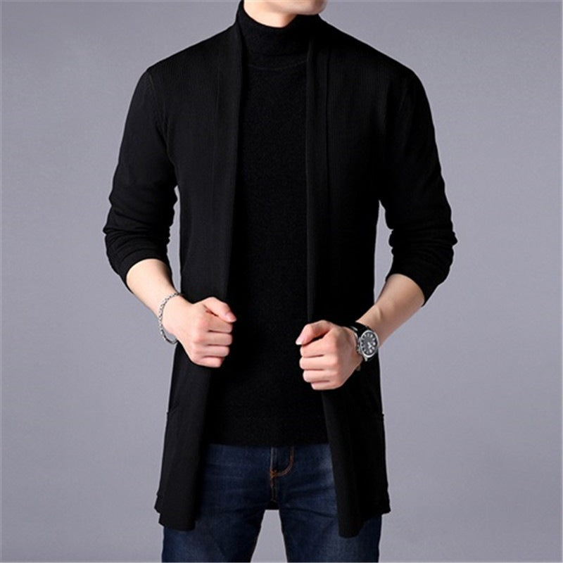 Herren Langer Strickmantel mit offenen Fronten und modernen Details Echoarchiv