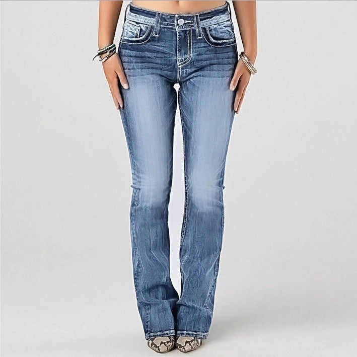 Damen mittelhoch geschnittene Bootcut-Jeans mit Vintage‑Wash, leichtem Stretch und Five‑Pocket-Design Echo Archiv