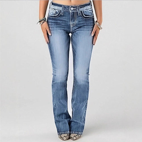 Damen mittelhoch geschnittene Bootcut-Jeans mit Vintage‑Wash, leichtem Stretch und Five‑Pocket-Design Echo Archiv
