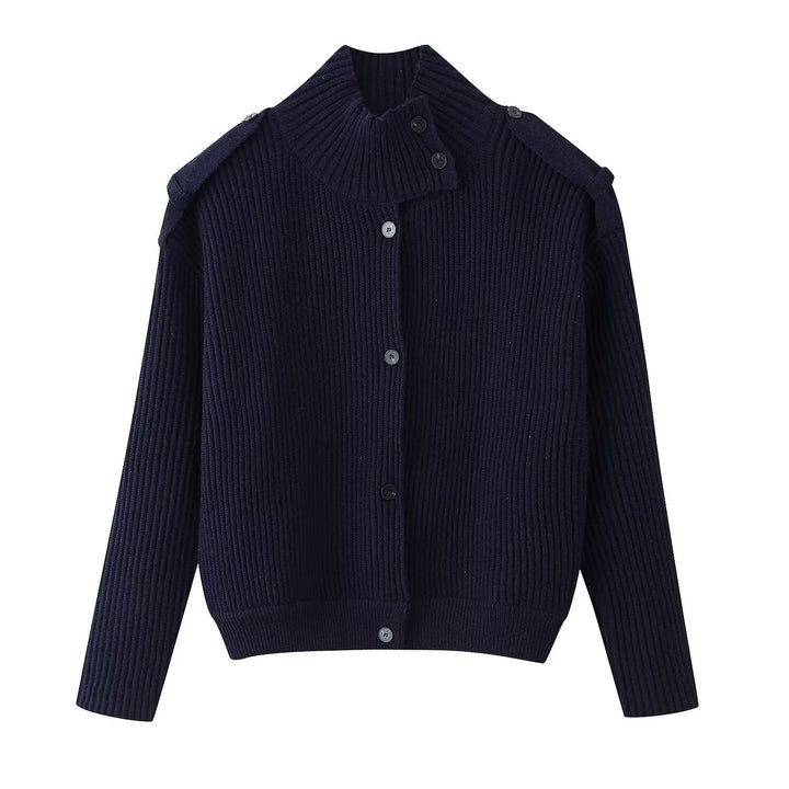 Damen Strukturstrick-Cardigan mit Stehkragen, Knopfleiste und Schulterpatten Echo Archiv