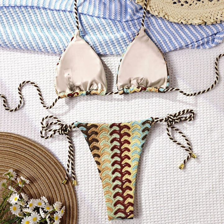 Damen Häkel-Bikini mit kontrastierenden Wellenmustern Echo Archiv