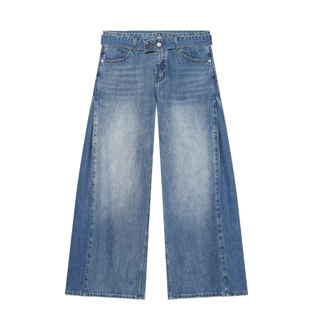 Damen Weite High‑Waist Jeans mit Ziergürtel und seitlichen Einsatzbahnen Echo Archiv