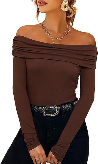 Damen Figurbetontes Schulterfreies Langarm Feinstrickshirt mit Carmenausschnitt Echo Archiv
