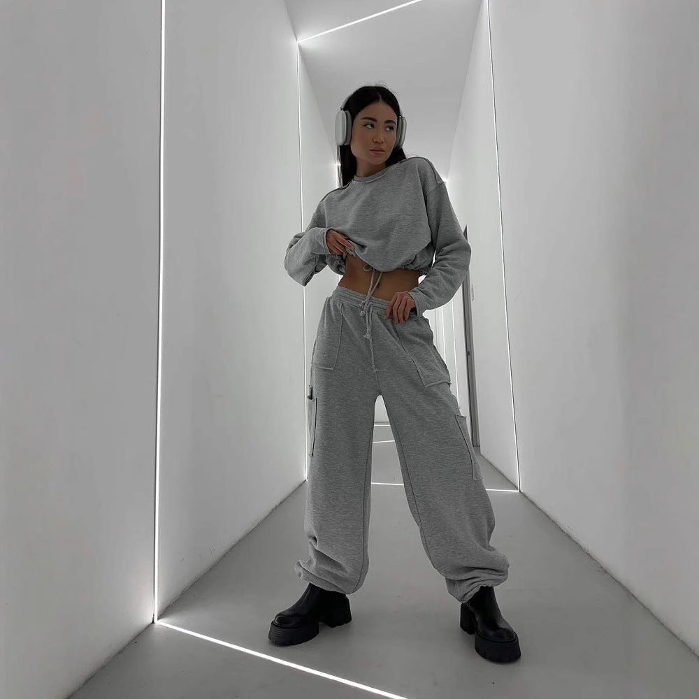 Damen kurzes Sweatshirt mit Kordelzug und Oversize-Ärmeln – Avérine