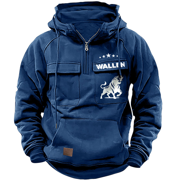 Herren nan Kapuzenpullover mit Halbzip, Cargo-Brusttaschen und Kängurutasche Echo Archiv