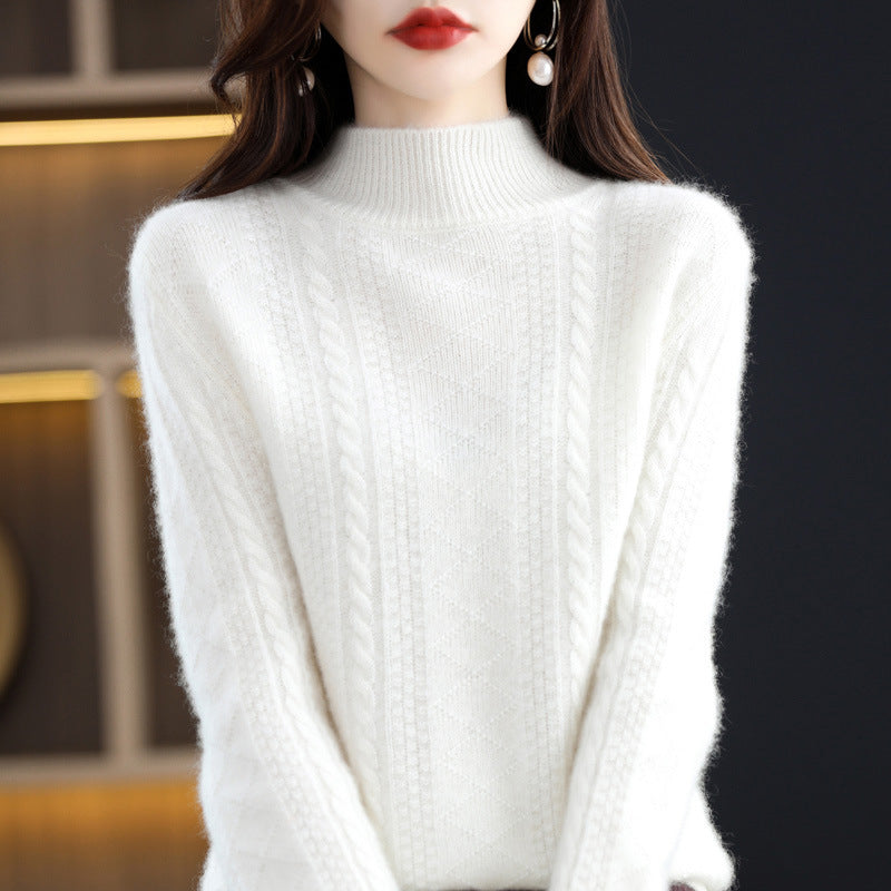 Damen Weicher Mohair‑Optik Mockneck‑Pullover mit Zopfmotiv und feinem Rippkragen Echoarchiv