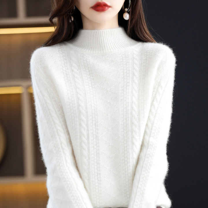 Damen Weicher Mohair‑Optik Mockneck‑Pullover mit Zopfmotiv und feinem Rippkragen Echoarchiv