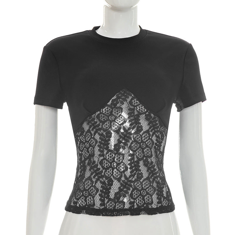 Damen Elegantes Oberteil aus Spitze und Jersey Echo Archiv