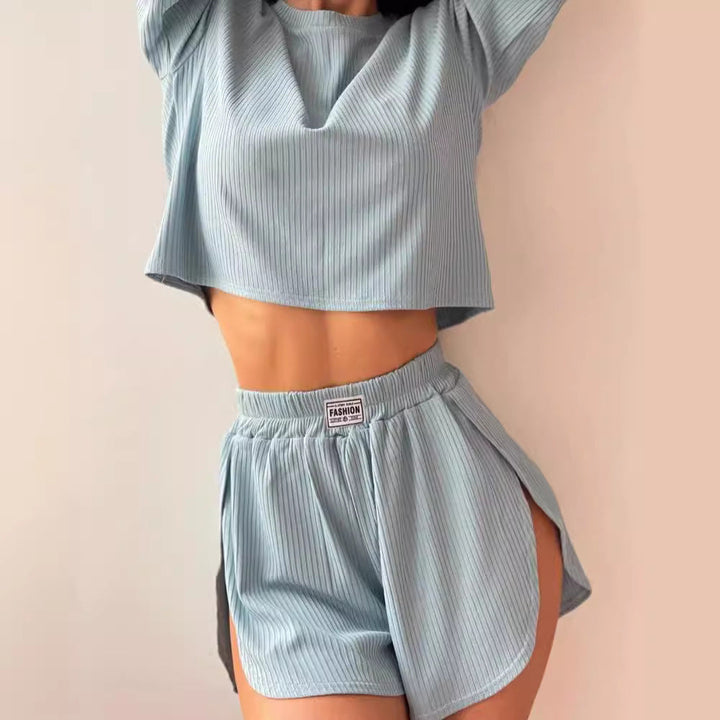 Damen Lässiges Short-Pyjama-Set Aus Atmungsaktiver Rippstruktur Echoarchiv