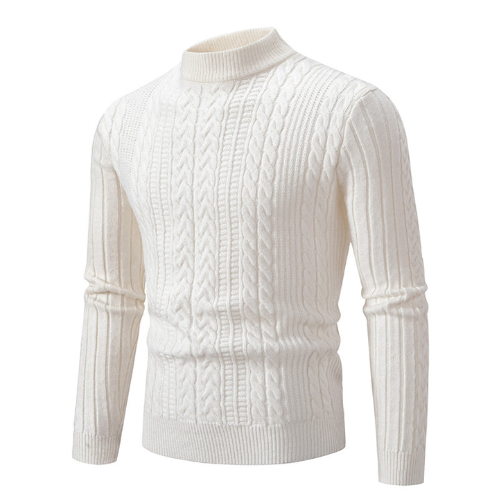 Herren Schmal geschnittener Mockneck-Zopfmusterpullover aus thermoregulierendem Feinstrick Echo Archiv