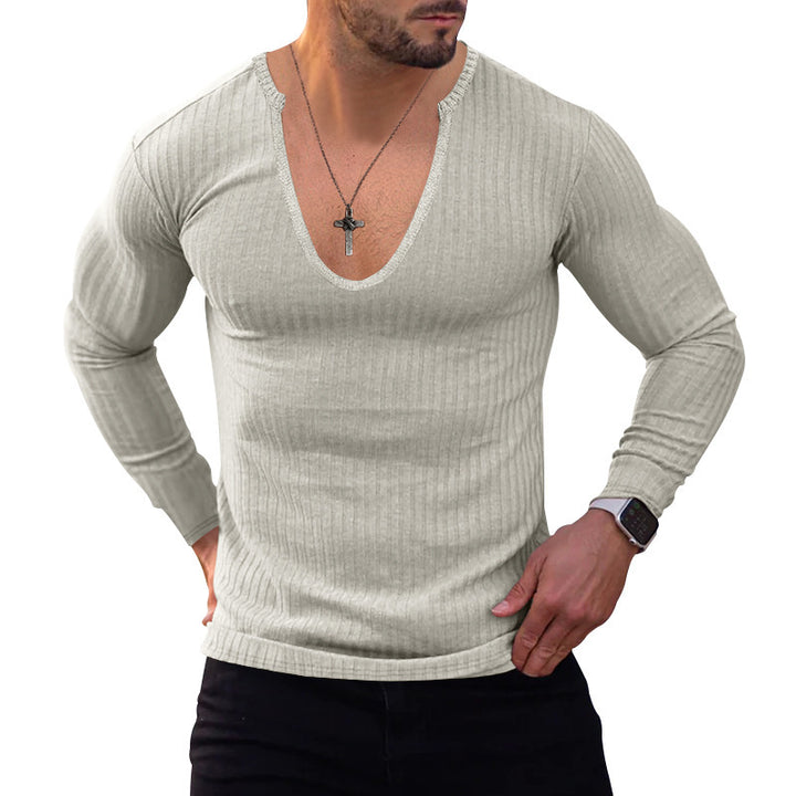 Herren Langarmshirt mit tiefem V-Ausschnitt und feiner Rippstruktur Echoarchiv