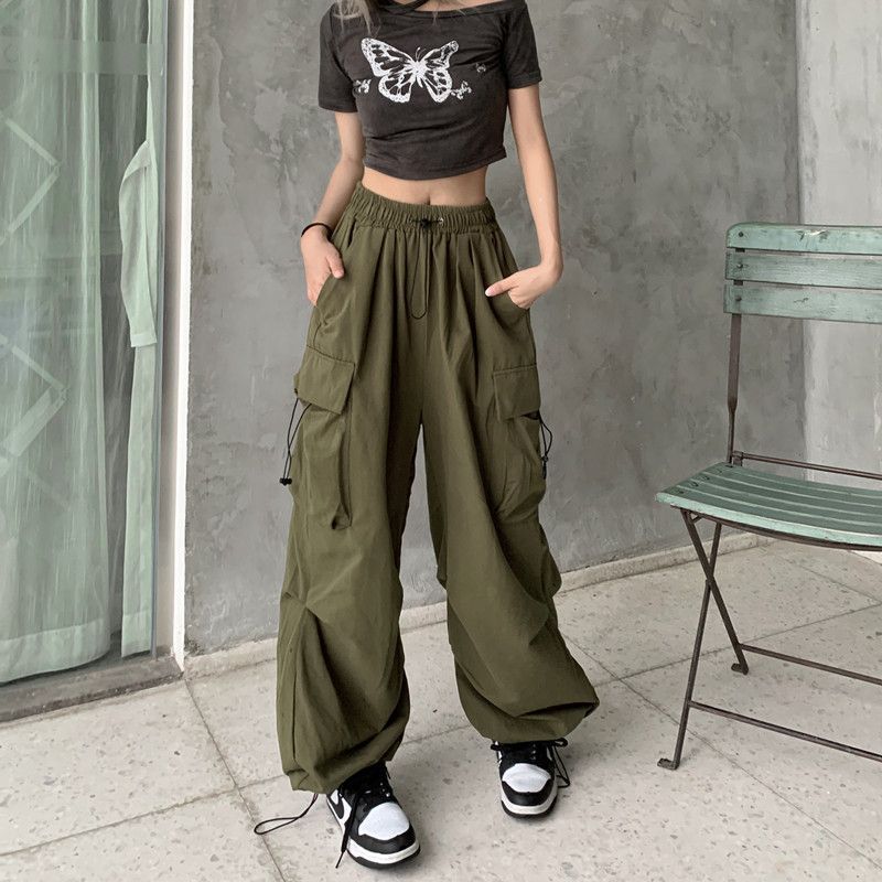 Damen nan weite Cargo-Hose mit Tunnelzugbund, verstellbarem Saum und Mehrfachtaschen Echo Archiv