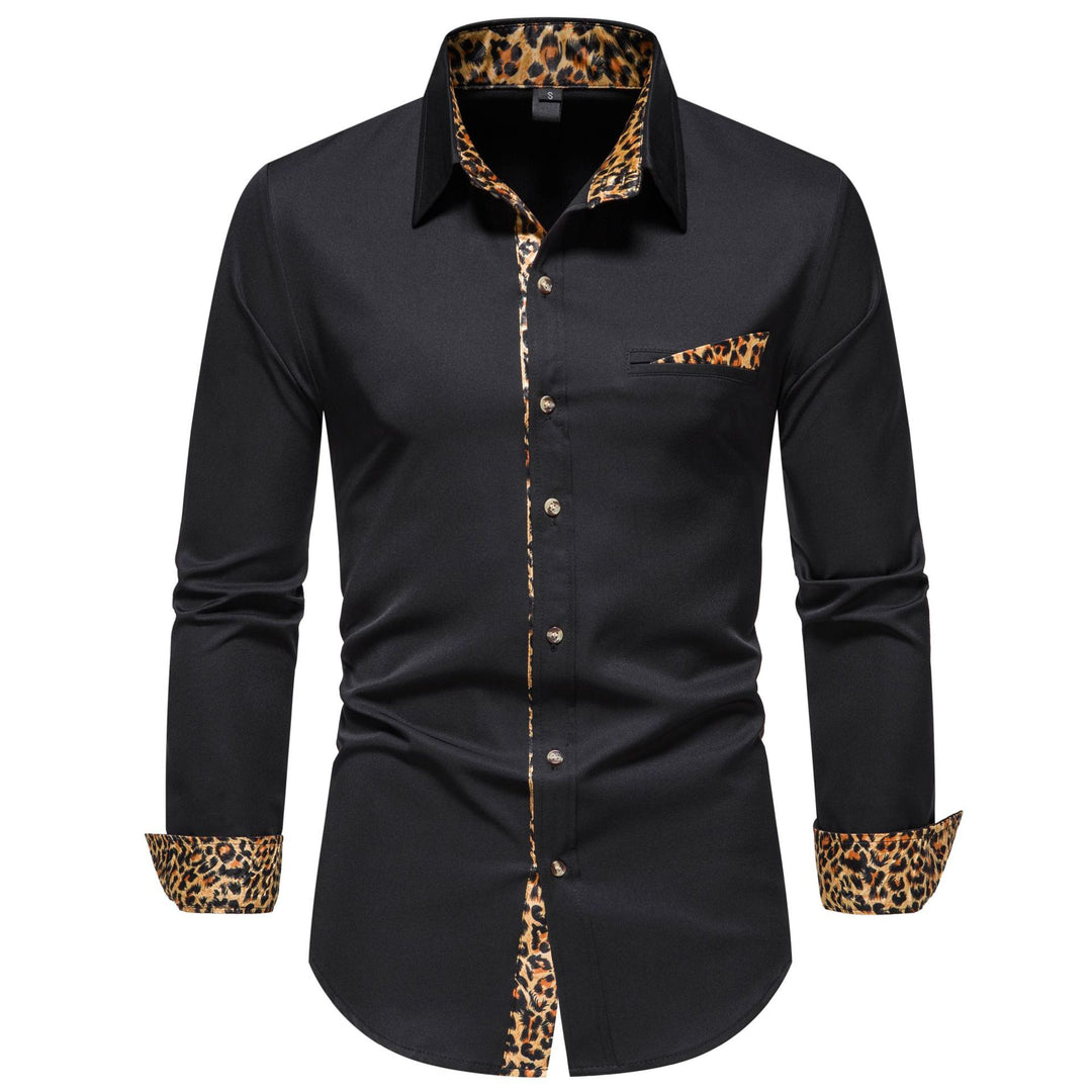 Herren elegantes Langarmhemd mit Leopardenmuster Echoarchiv