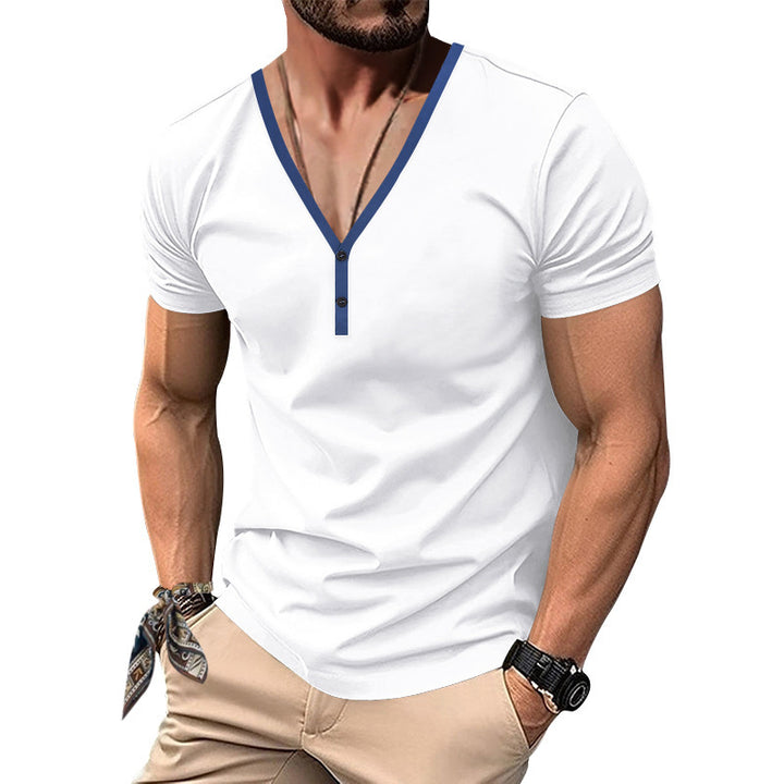 Herren Kurzarm-Henley-Shirt mit modernen Akzenten und Knopfleiste Echoarchiv