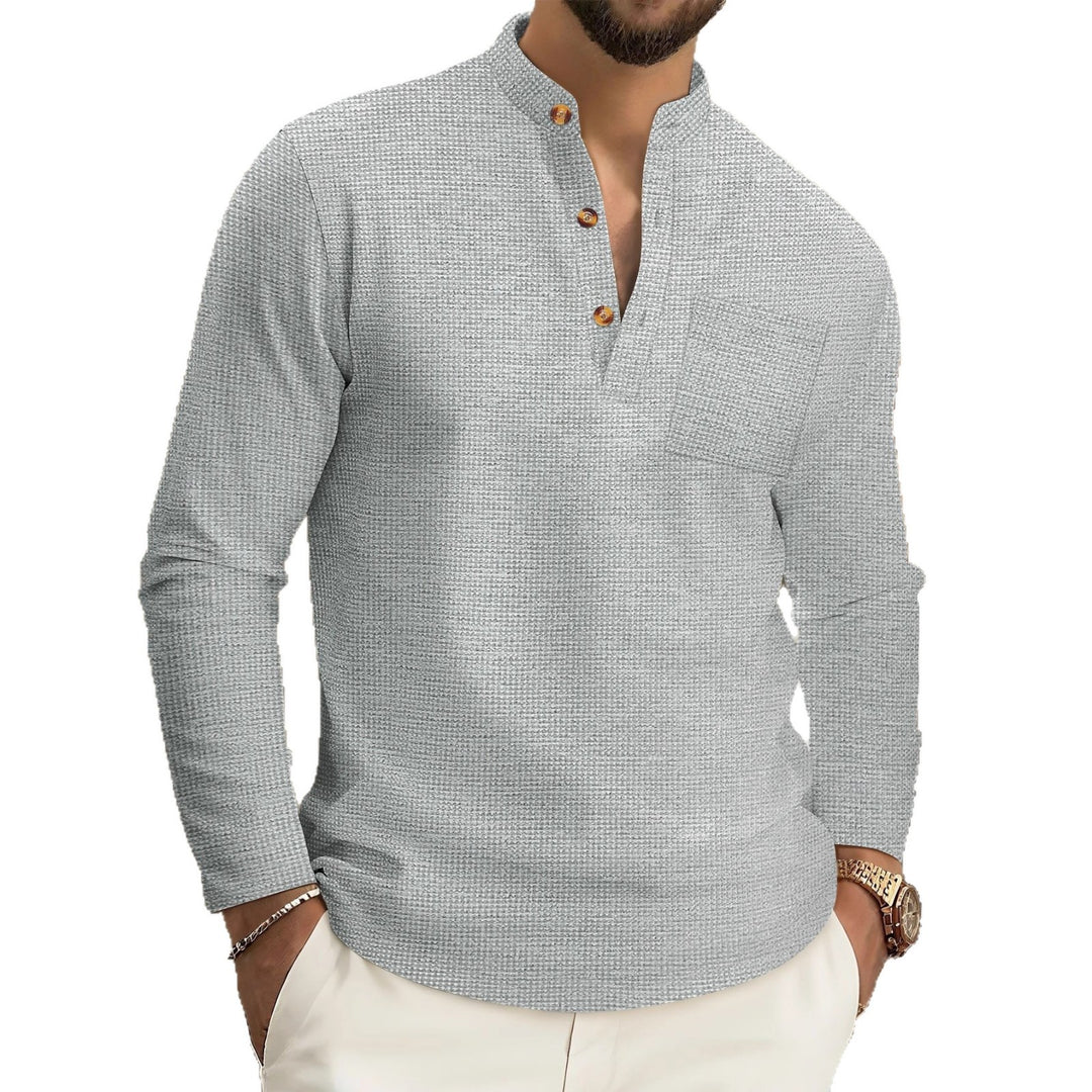 Herren Langarmshirt mit modischem Stehkragen und praktischen Knöpfen Echoarchiv