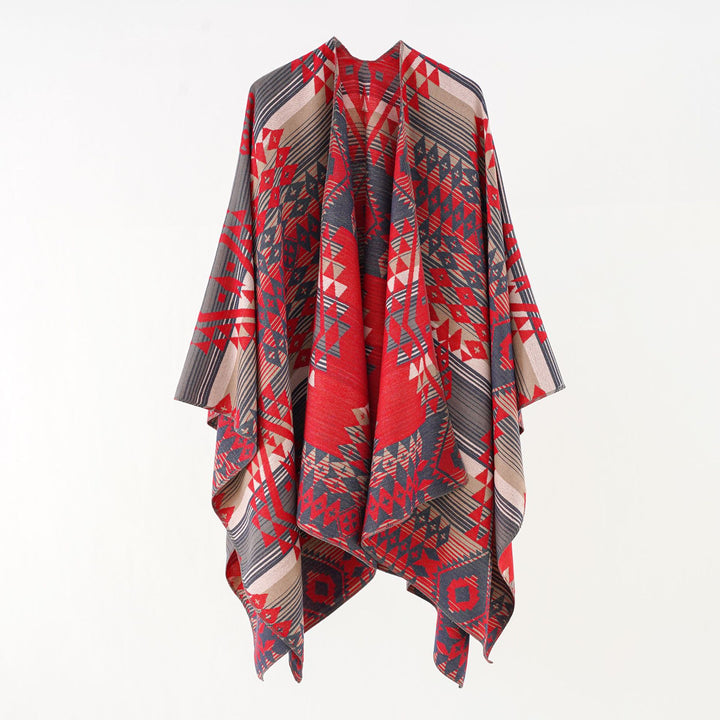 Damen Oversize-Überwurf im gewebten Ethno-Jacquard mit asymmetrischem Zipfelsaum Echo Archiv