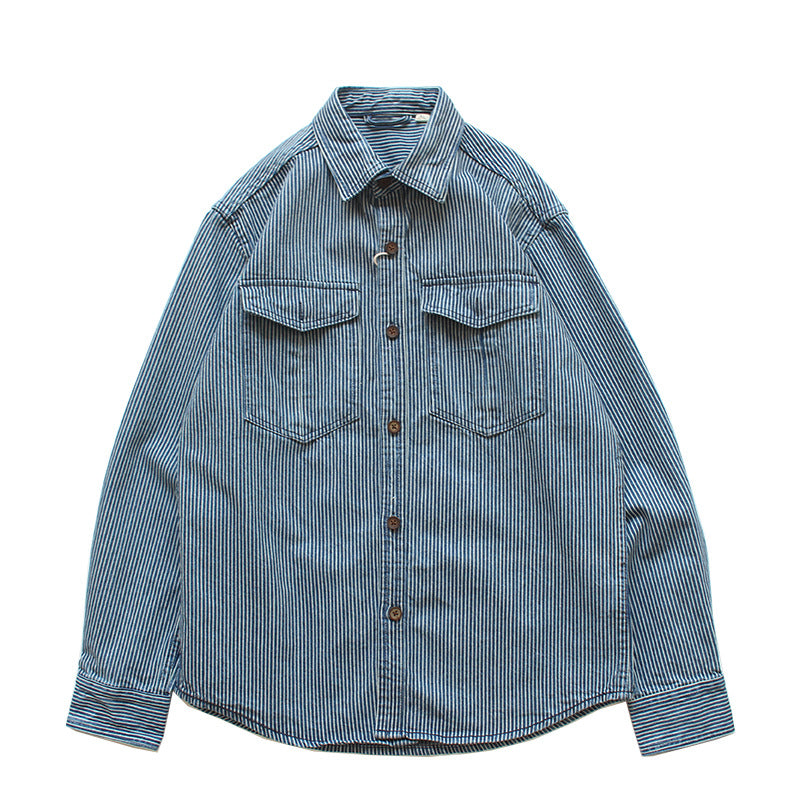Herren Gestreiftes Denim-Hemd mit Brusttaschen Echo Archiv