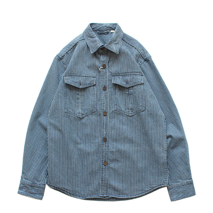 Herren Gestreiftes Denim-Hemd mit Brusttaschen Echo Archiv