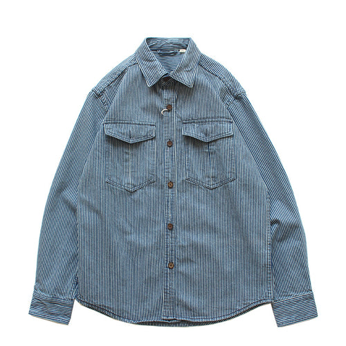 Herren Gestreiftes Denim-Hemd mit Brusttaschen Echo Archiv