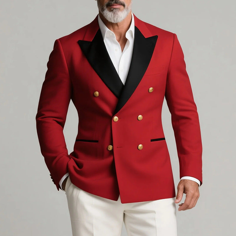 Herren eleganter Zweireiher Blazer mit luxuriösen Knopfdetails und schicken Aufschlägen Echoarchiv