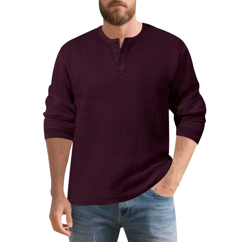 Herren stilvolles Langarm-Henley-Shirt mit strukturierter Oberfläche Echoarchiv