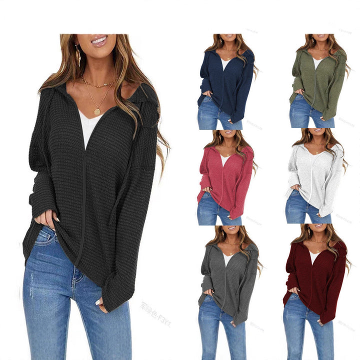 Damen Oversize Waffelstrick-Kapuzenpullover mit Reißverschluss Echoarchiv