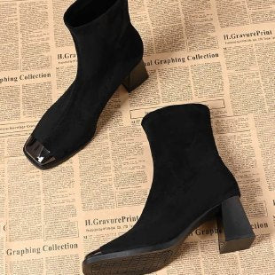Damen Elegante Stiefeletten mit quadratischer Zehenpartie und Blockabsatz Echo Archiv