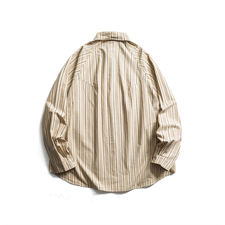 Unisex Oversize Hemdjacke in gestreifter Baumwollmischung mit gerundetem Saum Echoarchiv