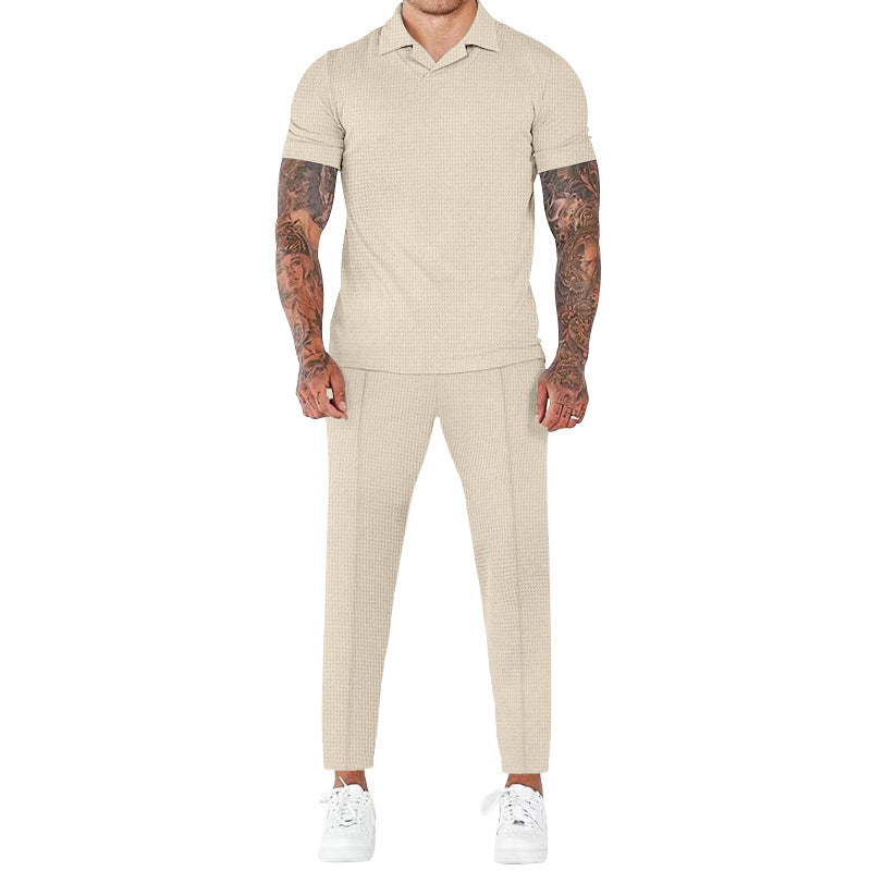 Herren elegantes Kurzarm-Hemd- und Hose-Set mit strukturiertem Design und komfortabler Passform Echoarchiv