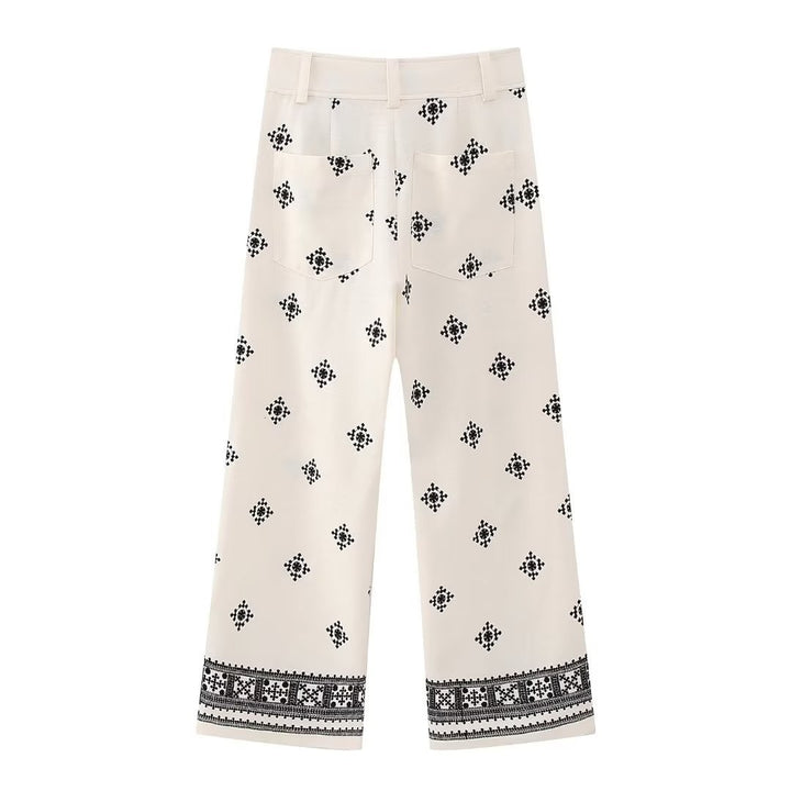 Damen Bestickte Culotte-Hose mit weitem Bein und Bordürenprint Echoarchiv