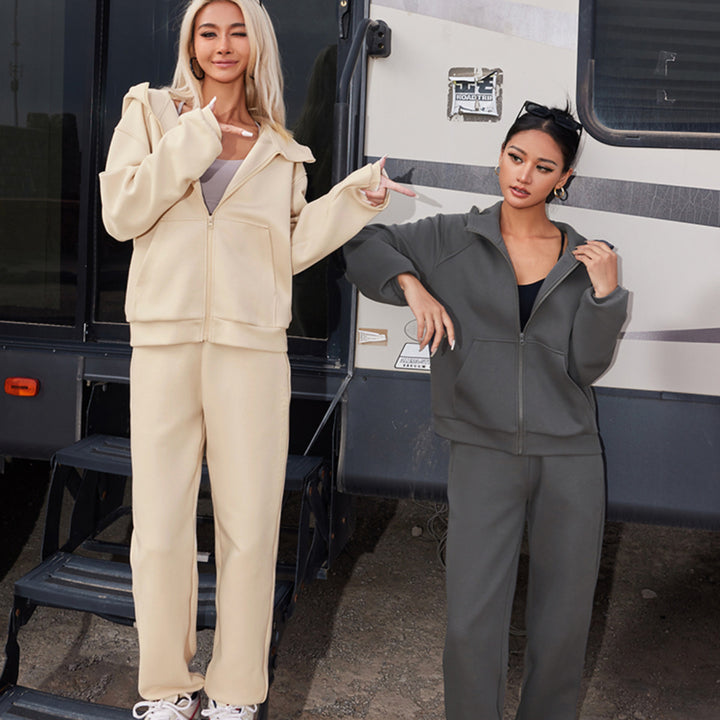 Damen nan athletisches Freizeit-Set mit Zip-Hoodie im Oversize-Schnitt und taillenhoher Komfort-Jogginghose Echo Archiv