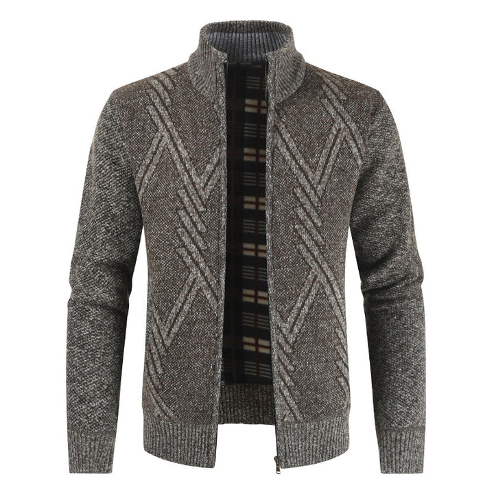 Herren Strickjacke mit hochgeschlossenem Reißverschluss und modernem Muster Echoarchiv