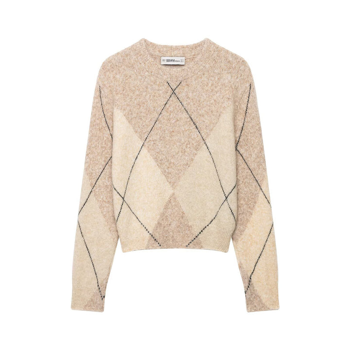 Damen Argyle-Pullover aus Wollmix mit weichem Flor und kastiger Cropped-Silhouette Echoarchiv