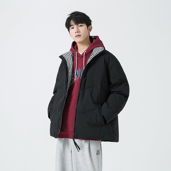 Herren gesteppte wendbare Winterjacke mit Stehkragen und Hahnentrittmuster-Futter Echo Archiv